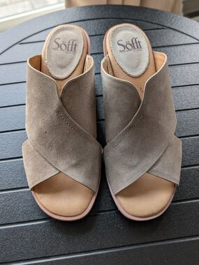 Söfft Taupe Suede Crossover Mule Sandals